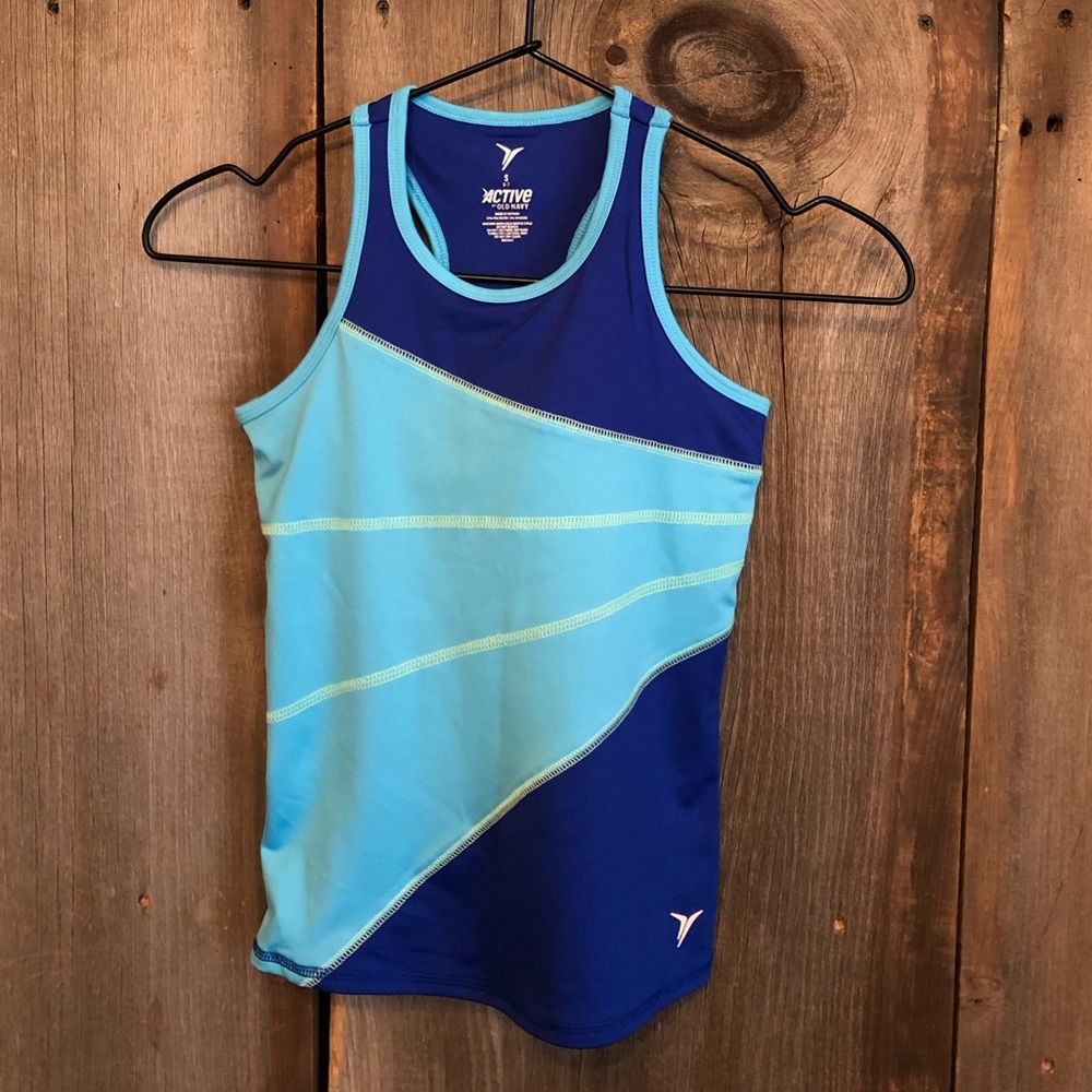 Old Navy Active Blue Racerback Tank Top Built in Bra Size Small 6 7